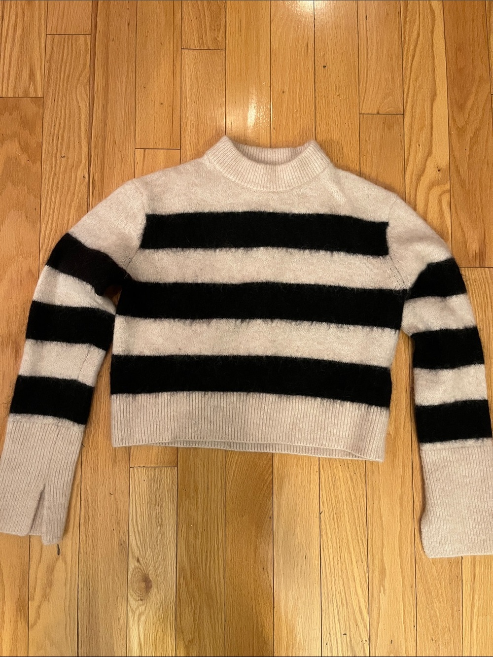 Mohair Black and Cream Women's Crewneck Sweater